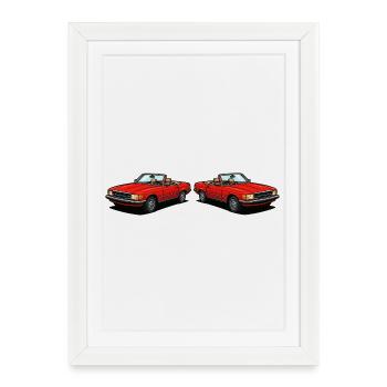 Duo cabriolet rouge : deux places classiques - Affiche encadrée (27 × 37 cm) - blanc - Devant