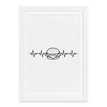 Hamburger Burger EKG Herzschlag Herzfrequenz - Gerahmtes Poster (27 × 37 cm) - Weiß - Vorne