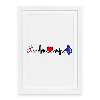 Tyne and Wear + drapeau anglais avec battement de cœur - Affiche encadrée (27 × 37 cm) - blanc - Devant