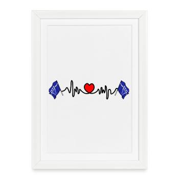 Drapeau Tyne and Wear avec battement de cœur et cœur - Affiche encadrée (27 × 37 cm) - blanc - Devant