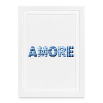 Amore Eisblau Schriftzug Patchwork Trend - Framed poster (27 × 37 cm) - white - Front
