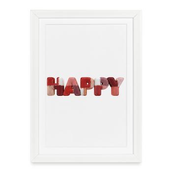 Happy Patchwork Design Fabric Patchwork Look - Framed poster (27 × 37 cm) - white - Front