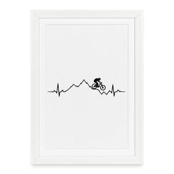 VTT, ECG, battement de cœur, saut en montagne en VTT - Affiche encadrée (27 × 37 cm) - blanc - Devant