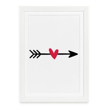 Flèche avec cadeau d'amour coeur cupidon - Affiche encadrée (27 × 37 cm) - blanc - Devant