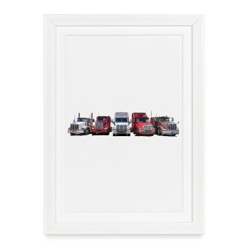 Semi-trailer tractors with long bonnet - Framed poster (27 × 37 cm) - white - Front