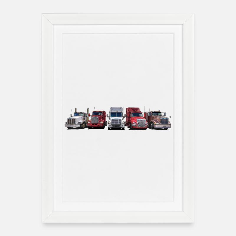 Semi-trailer tractors with long bonnet - Framed poster (27 × 37 cm) - white