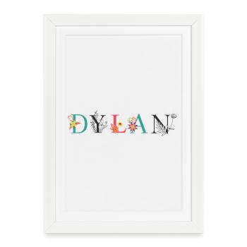 DYLAN Name Art With Flowers Embroidered - Framed poster (27 × 37 cm) - white - Front