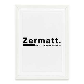 Coordonnées Zermatt Valais Suisse - Affiche encadrée (27 × 37 cm) - blanc - Devant