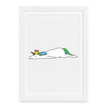 Lazy Unicorn Sleeping Funny Napping Magical Crown  - Framed poster (27 × 37 cm) - white - Front