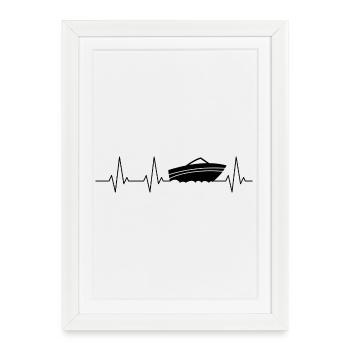 Bateau à moteur Heartbeat - Affiche encadrée (27 × 37 cm) - blanc - Devant