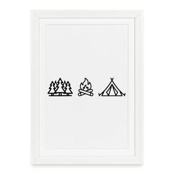 Tente de feu en sapin en extérieur - Affiche encadrée (27 × 37 cm) - blanc - Devant