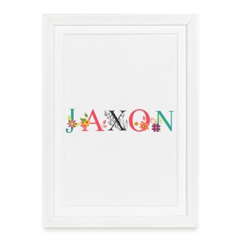 JAXON Name Art avec des fleurs brodées - Affiche encadrée (27 × 37 cm) - blanc - Devant