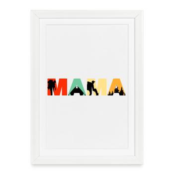 Mama Camping Silhouette rétro de randonnée au coucher de soleil - Affiche encadrée (27 × 37 cm) - blanc - Devant