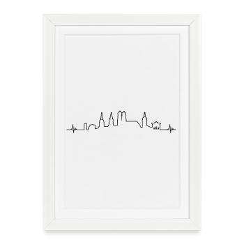 Coeur battement de coeur Munich Bavière Monument Silhouette - Affiche encadrée (27 × 37 cm) - blanc - Devant