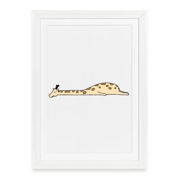 Girafe paresseuse qui s’étire Petit t-shirt mignon drôle d’art animalier - Affiche encadrée (27 × 37 cm) - blanc - Devant