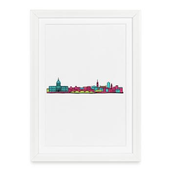 Art de lignes de basilique de la skyline de la ville de Toulouse - Affiche encadrée (27 × 37 cm) - blanc - Devant