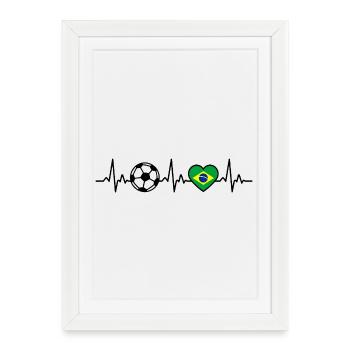 Football Brésil Drapeau Heartbeat Brasili - Affiche encadrée (27 × 37 cm) - blanc - Devant