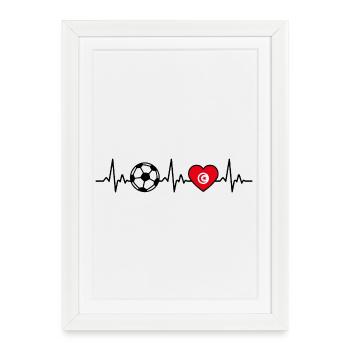 Tunisie Football Heartbeat Drapeau Tunisien - Affiche encadrée (27 × 37 cm) - blanc - Devant