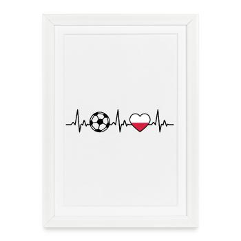 Pologne Football Heartbeat Pologne - Affiche encadrée (27 × 37 cm) - blanc - Devant