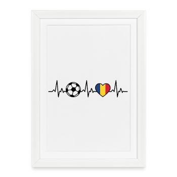Roumanie Football Heartbeat Roumanie - Affiche encadrée (27 × 37 cm) - blanc - Devant