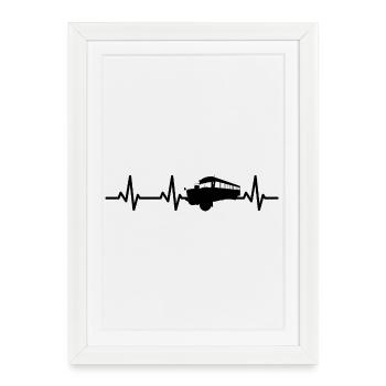 Bus scolaire Heart Line - Affiche encadrée (27 × 37 cm) - blanc - Devant