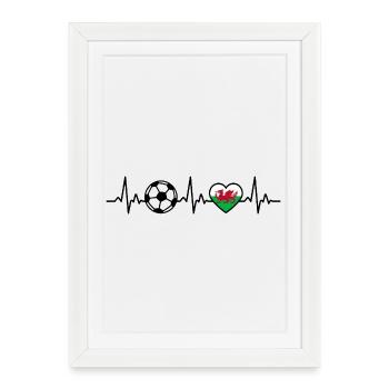 Football du Pays de Galles Heartbeat - Affiche encadrée (27 × 37 cm) - blanc - Devant
