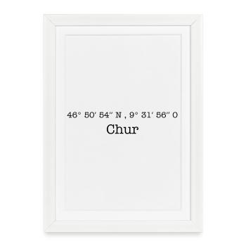 Coordonnées : Coire, Grisons, Suisse - Affiche encadrée (27 × 37 cm) - blanc - Devant