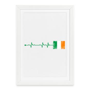 Irland Flagge Herzschlag - Gerahmtes Poster (27 × 37 cm) - Weiß - Vorne