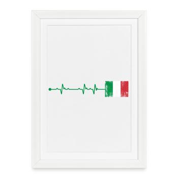 Italien Flagge Herzschlag - Gerahmtes Poster (27 × 37 cm) - Weiß - Vorne