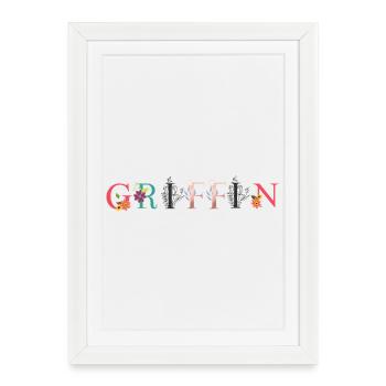 GRIFFIN Name Art With Flowers Embroidered - Framed poster (27 × 37 cm) - white - Front