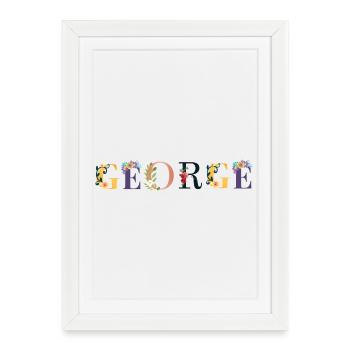 Nom de GEORGE orné de fleurs - Affiche encadrée (27 × 37 cm) - blanc - Devant