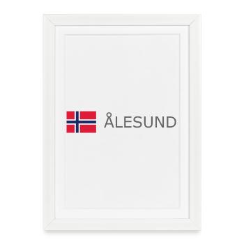 Drapeau de la Norvège - Alesund - Norge - Norwegen - Affiche encadrée (27 × 37 cm) - blanc - Devant