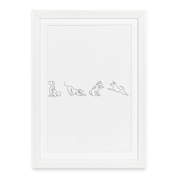 Chiens ligne  - Affiche encadrée (27 × 37 cm) - blanc - Devant