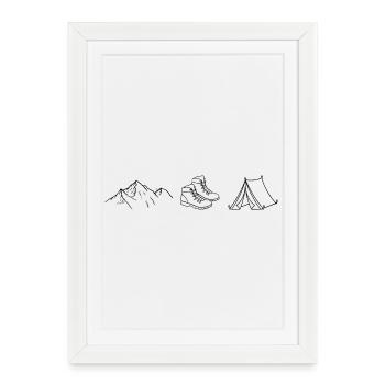 Randonnée en montagne, camping - Affiche encadrée (27 × 37 cm) - blanc - Devant