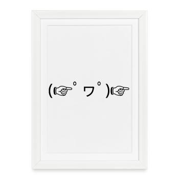 Finger Guns (゚ ☞ ヮ゚) ☞ Émoticone de bonne humeur - Affiche encadrée (27 × 37 cm) - blanc - Devant