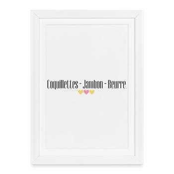 Coquillettes - Jambon - Beurre. Team pâtes. - Affiche encadrée (27 × 37 cm) - blanc - Devant