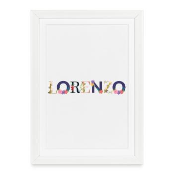 Le nom de LORENZO orné de fleurs - Affiche encadrée (27 × 37 cm) - blanc - Devant