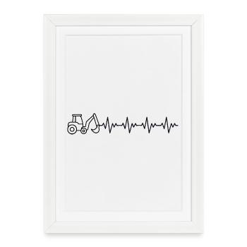 Pelle Pelle Pelle Pelle Moteur Pelle Moteur ECG Battement de cœur - Affiche encadrée (27 × 37 cm) - blanc - Devant