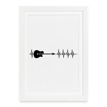 Gitarre Herzschlag EKG - Akustikgitarre Lifeline  - Gerahmtes Poster (27 × 37 cm) - Weiß - Vorne
