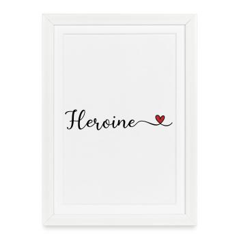 Héroïne au cœur Typographie - Affiche encadrée (27 × 37 cm) - blanc - Devant