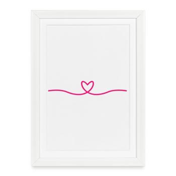 Minimal Herz Linie | Pink Love Design - Gerahmtes Poster (27 × 37 cm) - Weiß - Vorne