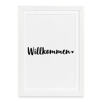 Bienvenue coeur autocollant porte cintre maison d'appartement - Affiche encadrée (27 × 37 cm) - blanc - Devant