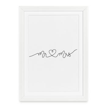 Monsieur et Madame Mariage Cœur Cadeau Couple de Mariage - Affiche encadrée (27 × 37 cm) - blanc - Devant