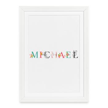 MICHAEL Name Art With Flowers Embroidered - Framed poster (27 × 37 cm) - white - Front