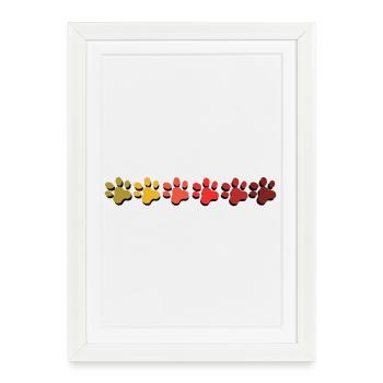 patte imprimé chien chat en dégradé de couleur automnal - Affiche encadrée (27 × 37 cm) - blanc - Devant