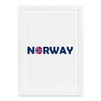 Lettrage de la Norvège avec drapeau - Norge - Norwegen - Affiche encadrée (27 × 37 cm) - blanc - Devant