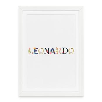 Le nom de LEONARDO décoré de fleurs - Affiche encadrée (27 × 37 cm) - blanc - Devant