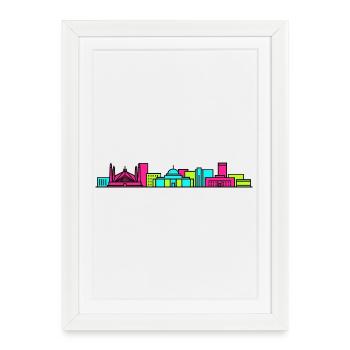 Silhouette de la ville d’Islamabad Art de la mosquée Faisal - Affiche encadrée (27 × 37 cm) - blanc - Devant