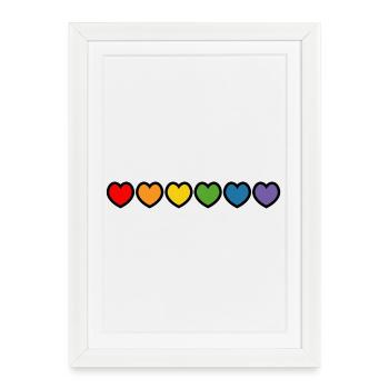 coeurs arc-en-ciel contour noir LGBT lgbtqi queer - Affiche encadrée (27 × 37 cm) - blanc - Devant