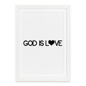 Dieu est amour - Cœur spirituel chrétien - Affiche encadrée (27 × 37 cm) - blanc - Devant